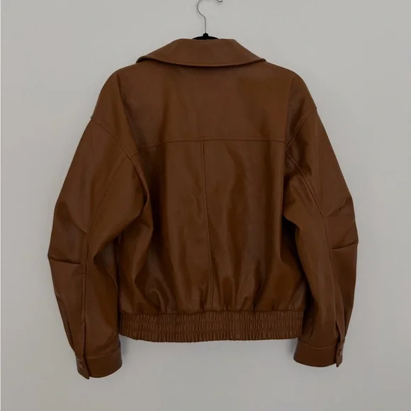 Urban Revivo Brown Faux Leather Bomber Jacket - Picture 3 of 3